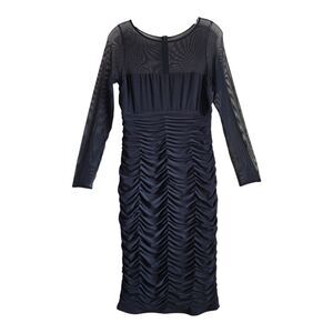 ELIZA J Women 8 Dress Black Bodycon Mesh Shoulders & Sleeves Ruched Knee Length